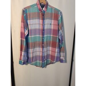Polo Ralph Lauren Mens Vintage Madras Button Up Shirt L Large 1990s Preppy #N37
